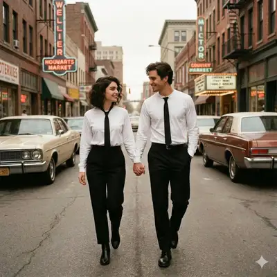 Cinematic Retro Couple Street Photo