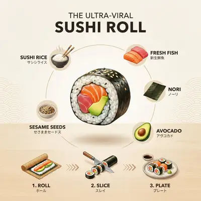Prompt für virale Sushi-Rollen-Rezept-Infografik