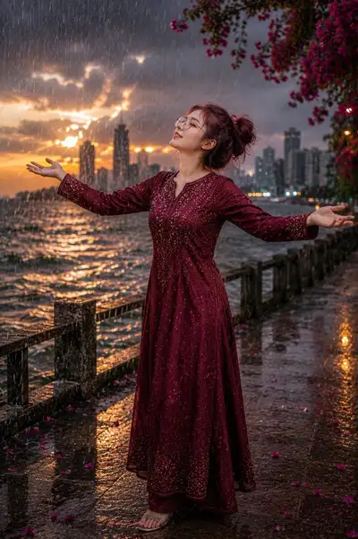 Cinematic Rain Portrait with Face Preservation