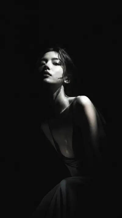 Dark minimalist high-fashion portrait with cold lighting