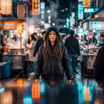 Cinematic Neon Night Market Portrait