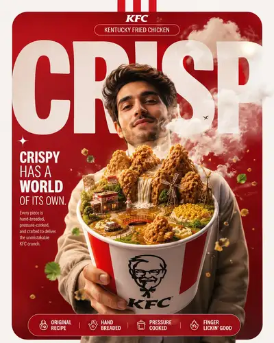 KFC crispy chicken bucket surreal world advertising poster