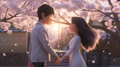 Japanese Anime-Style Romantic Couple Cinematic Scene