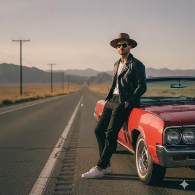 Cinematic Vintage Convertible Fashion Portrait