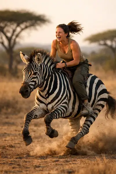 Cinematic Zebra Ride in African Savannah