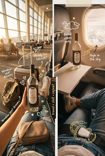 POV Airport and Airplane Travel Lifestyle Photo with Doodles