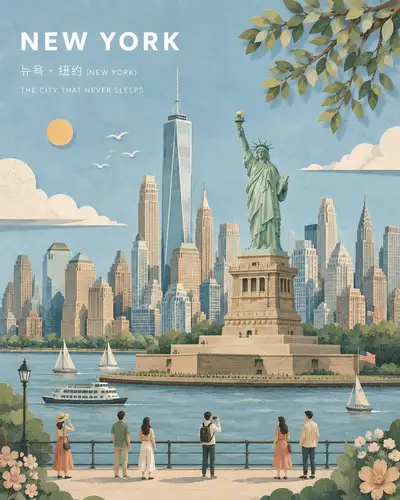 Pastel Paper-Collage Travel Poster Illustration