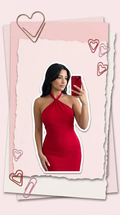 Pink Fashion Moodboard Collage with Red Dress