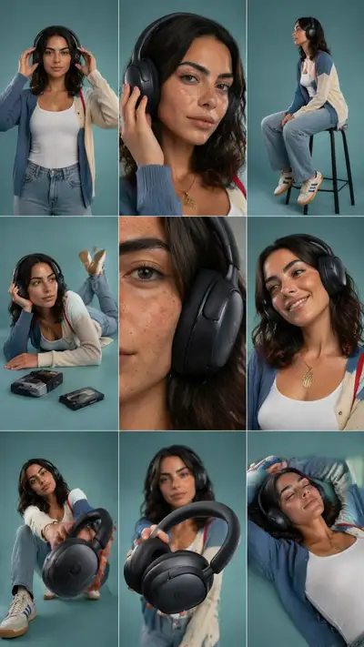 9 Panel Headphones Product Storyboard Grid