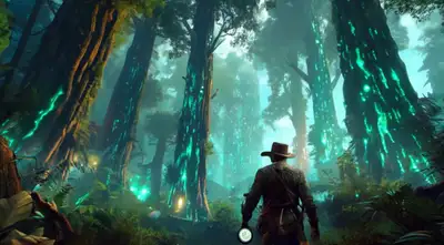 Handheld Shot of Explorer in Magical Forest