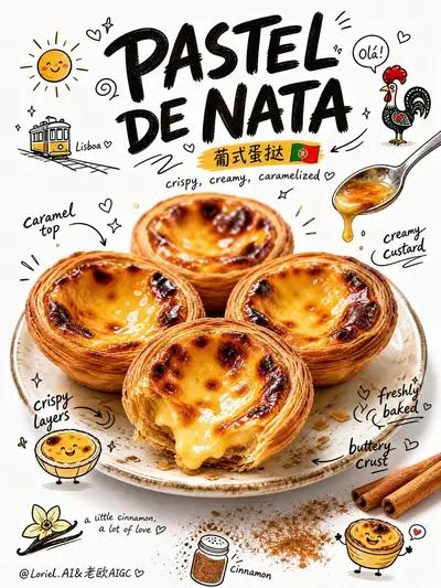 Playful illustrated Pastel de Nata bakery poster