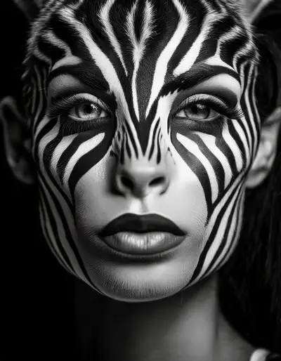 Portrait de mode rayé noir et blanc