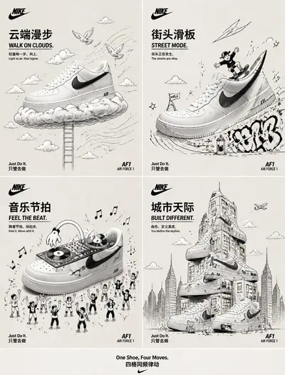 Nike Air Force 1 2x2 grid street style poster