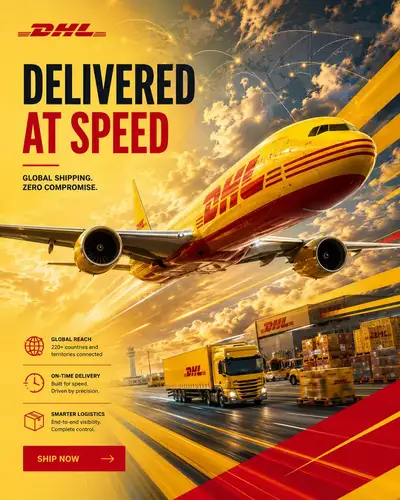 DHL speed and logistics campaign poster prompt