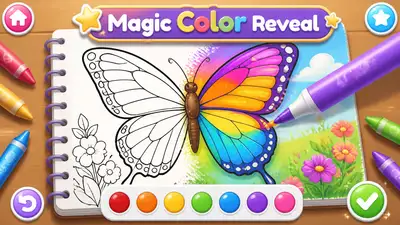 Butterfly coloring reveal mobile game screenshot