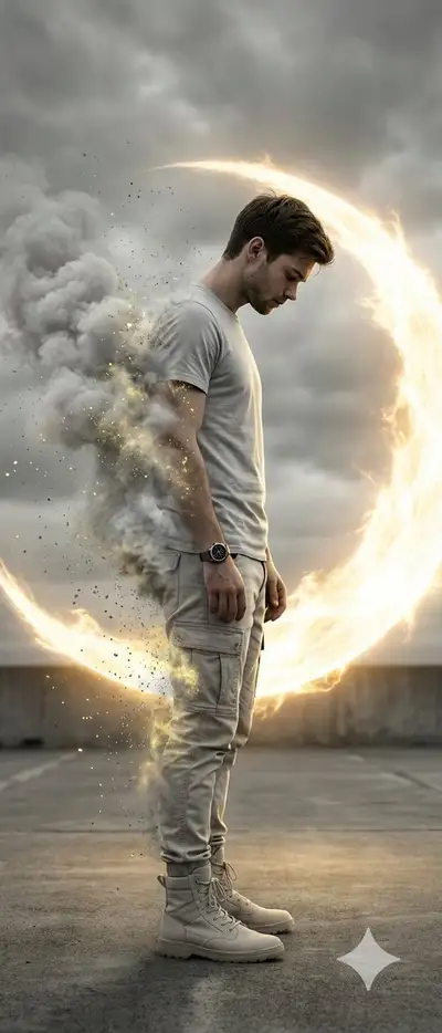 Cinematic Disintegration Portrait Prompt
