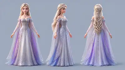 Isometric Pixar style fantasy princess character sheet