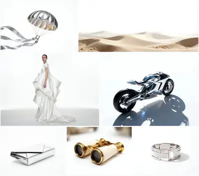 Supermodel with Telescope and Futuristic Motorcycle