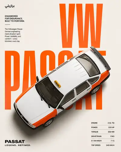 VW Passat aerial angle automotive advertising poster