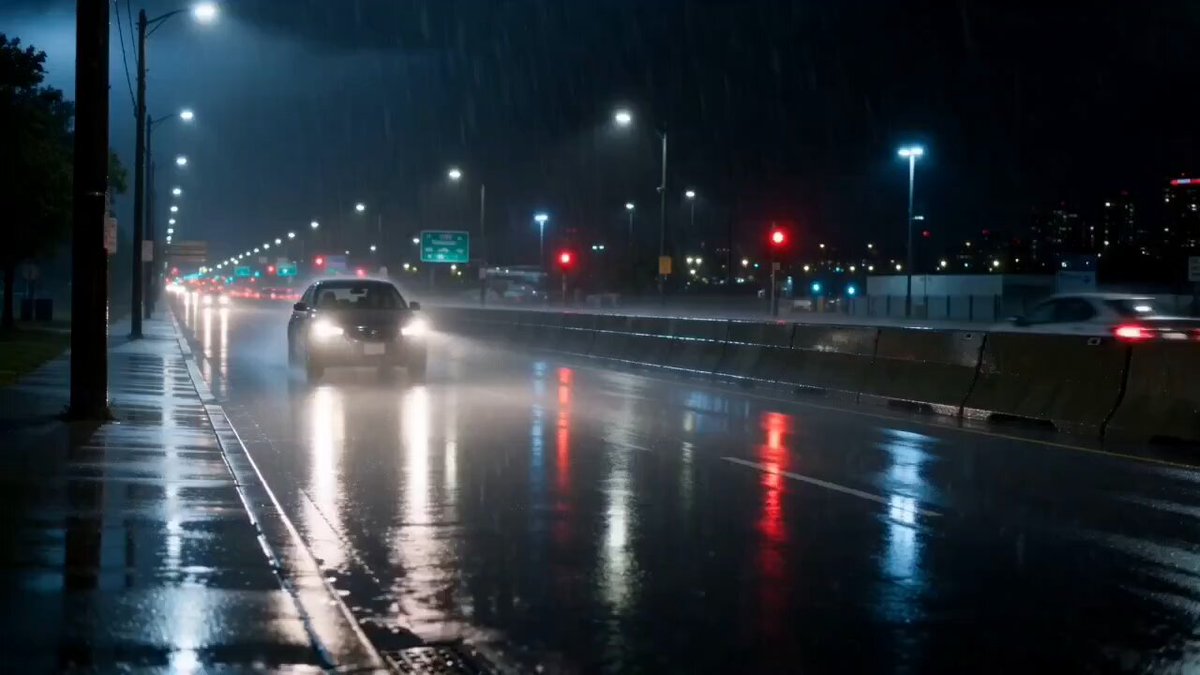 Rainy night drive home cinematic video prompt