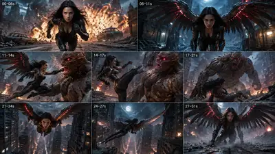 31-second cinematic superhero vs creature action sequence