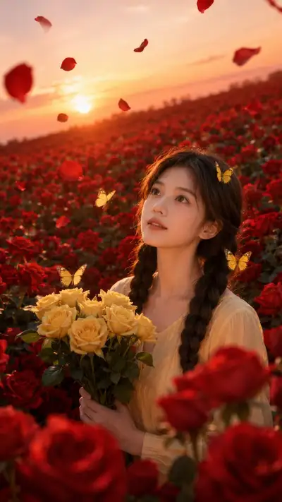 Romantic Sunset Rose Field Portrait