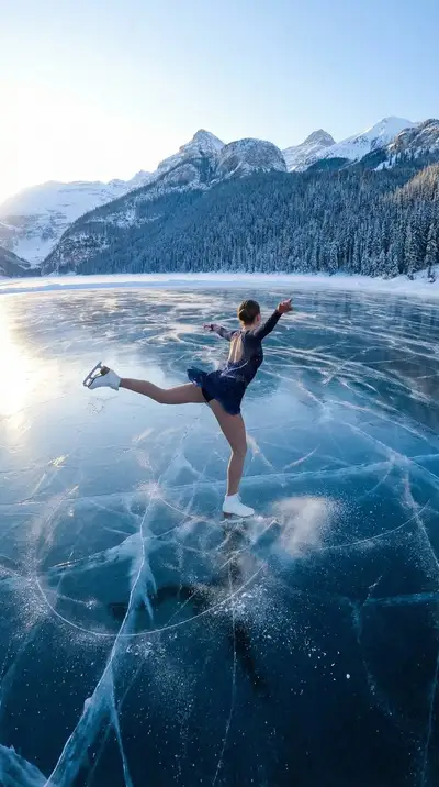 Figure Skater Drone Tracking Shot - Video Prompt