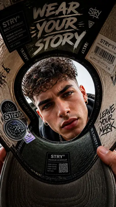 POV baseball cap streetwear advertising poster prompt