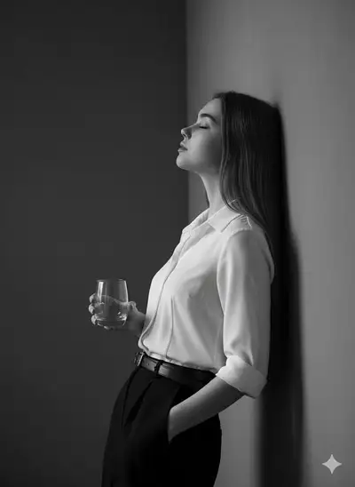 Portrait de profil cinématographique en noir et blanc avec un verre