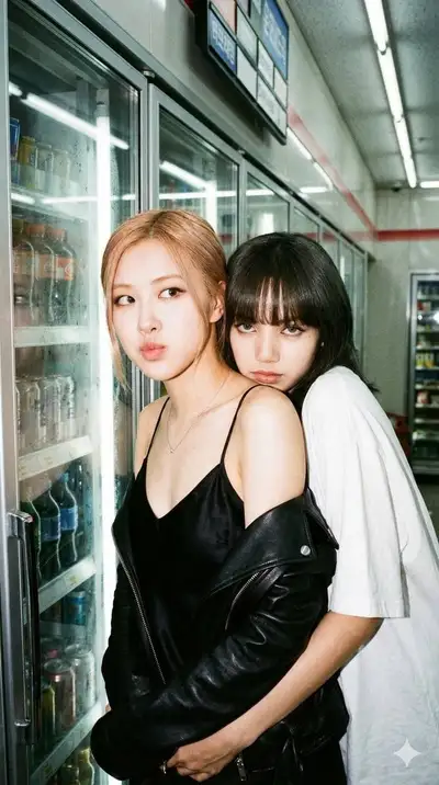 CCD Flash Photo of Two K-pop Idols at Convenience Store