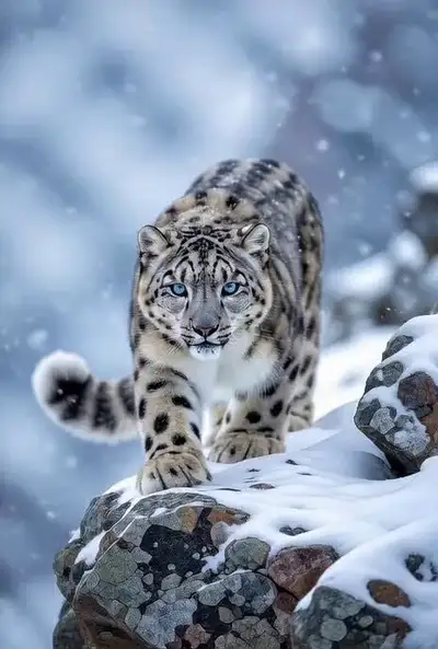 Snow Leopard on Rocky Mountain Ledge