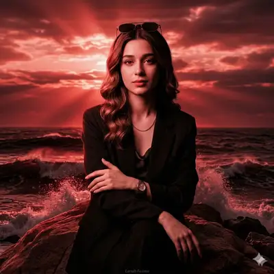 Dramatic Red Ocean Rock Scene