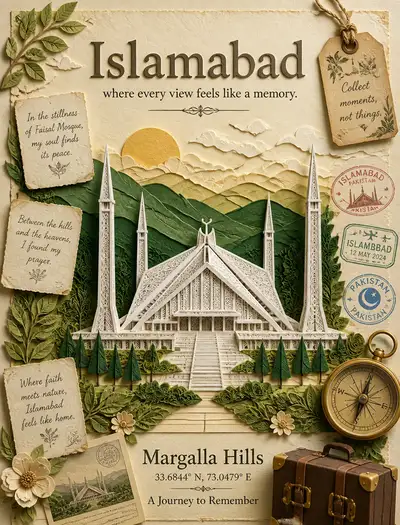 Paper quilling travel poster illustration of Islamabad