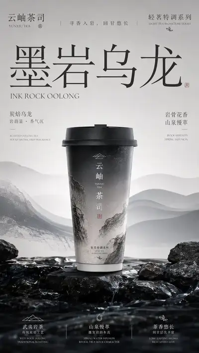 新中式茶饮品牌包装海报模板