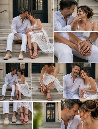Cinematic Romantic Scene of a Couple on Classical Steps