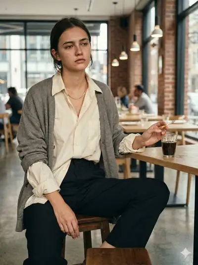 Silence at the Corner Table - Cinematic Cafe Portrait