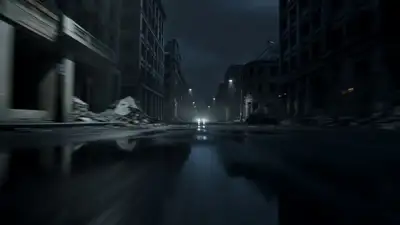 Persecución de coche F1 ultrarrealista por una ciudad abandonada