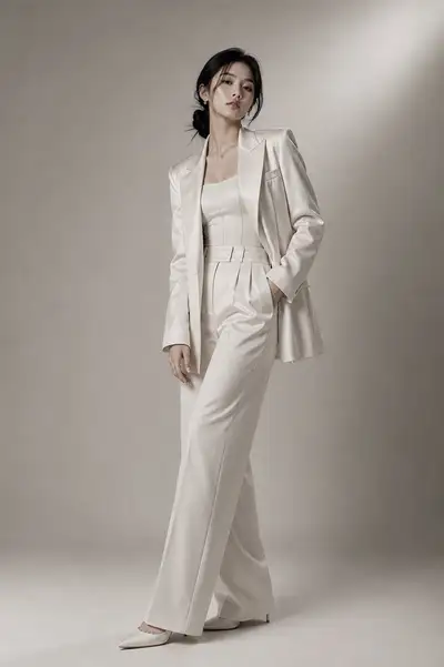 Retrato de estudio de alta moda monocromático de mujer coreana