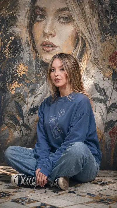 Artistic Portrait with Monumental Mural Background
