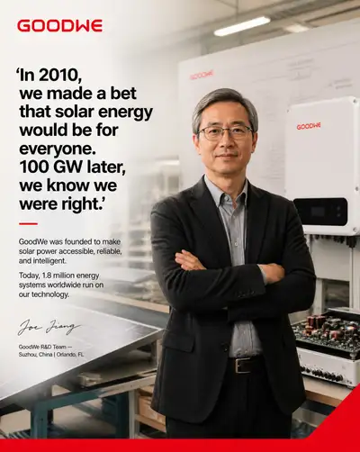 GoodWe solar brand founder-story advertisement prompt