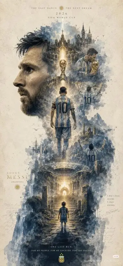 Messi legacy watercolor fantasy poster
