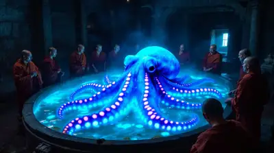 Buddhist Monks and Bioluminescent Octopus