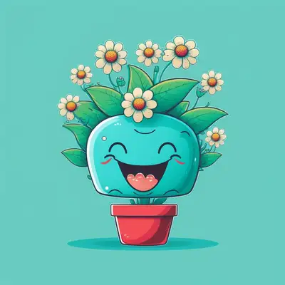Cute Smiling Plant with Flowers Vector