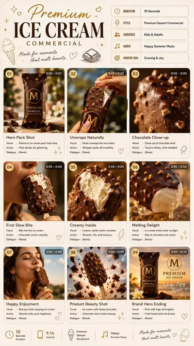 Premium Ice Cream Commercial Storyboard