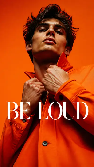 Tangerine overshirt luxury fashion campaign portrait