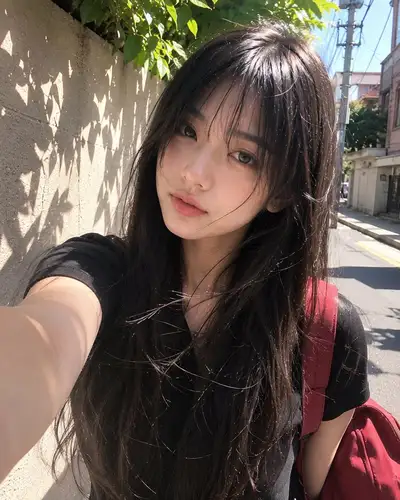 Candid outdoor street style portrait of a Japanese girl