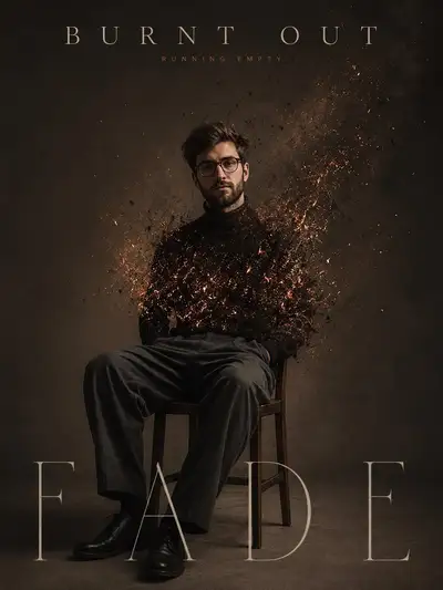 Mann löst sich in Glut auf, mit Burnout-Typografie, GPT Image 2