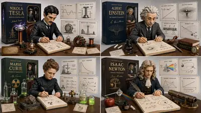 Tesla and scientists diorama concept grid
