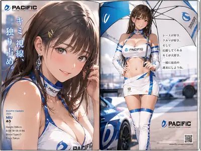 Anime race queen magazine spread illustration