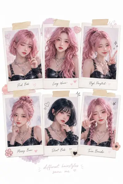 Aesthetic Scrapbook Collage of Anime K-Pop Girl